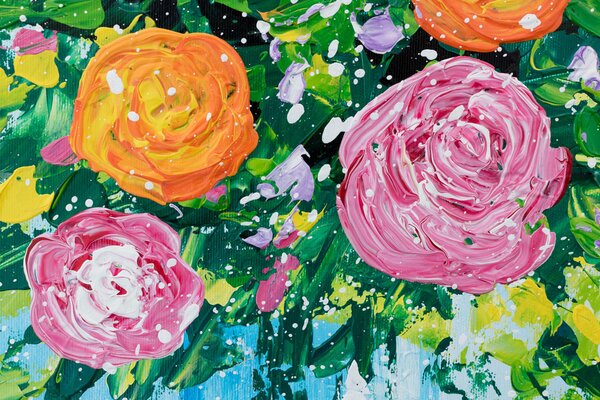 Tablou pictat manual FLORI ÎN VASE 1 buc - 80x80 cm