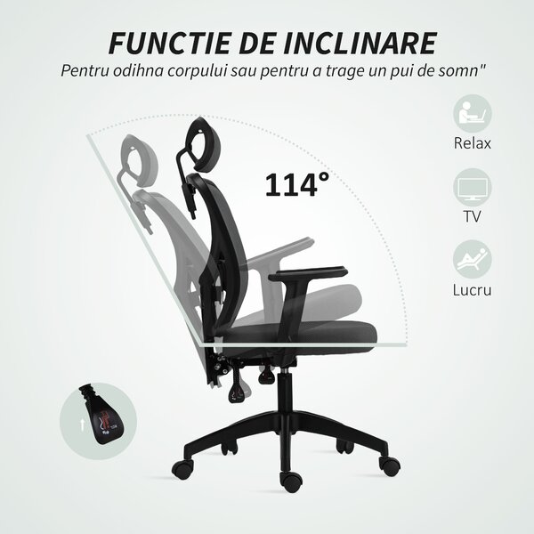 Vinsetto Scaun de Birou cu Inaltime Reglabila, 66x61x106-116cm, Gri Închis | Aosom Romania