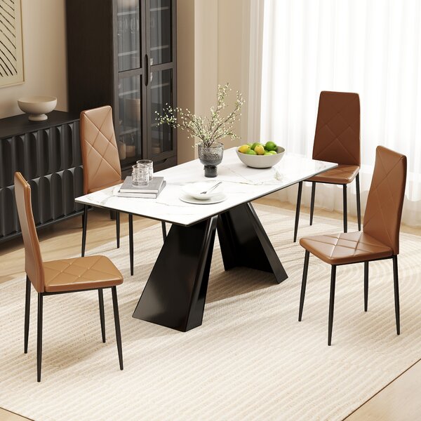 HOMCOM Set de 4 scaune de sufragerie cu spatar inalt, 41x50x97cm, maro | Aosom Romania