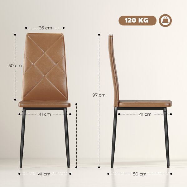 HOMCOM Set de 4 scaune de sufragerie cu spatar inalt, 41x50x97cm, maro | Aosom Romania