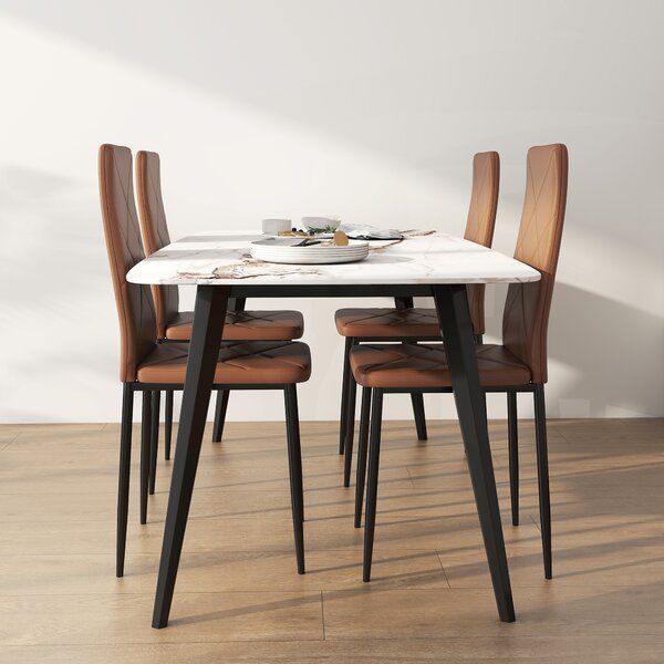 HOMCOM Set de 4 scaune de sufragerie cu spatar inalt, 41x50x97cm, maro | Aosom Romania
