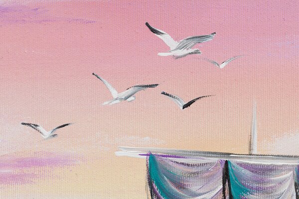 Tablou pictat manual NAVE PE MARE 1 parte - 70x70 cm