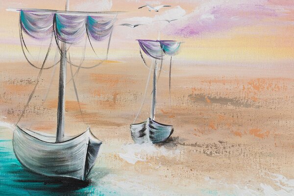 Tablou pictat manual NAVE PE MARE 1 parte - 70x70 cm