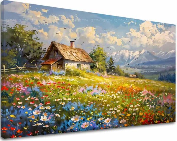 Tablou Pajiște cu flori colorate | finisată de mâna artistului - 40x60 cm