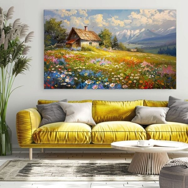 Tablou Pajiște cu flori colorate | finisată de mâna artistului - 40x60 cm
