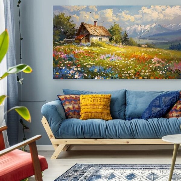Tablou Pajiște cu flori colorate | finisată de mâna artistului - 40x60 cm