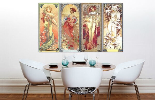Tablou pe pânză 4 părți PATRU SEZONURI 120x70 cm - Alfons Mucha 000 REP236 - 120x70 cm
