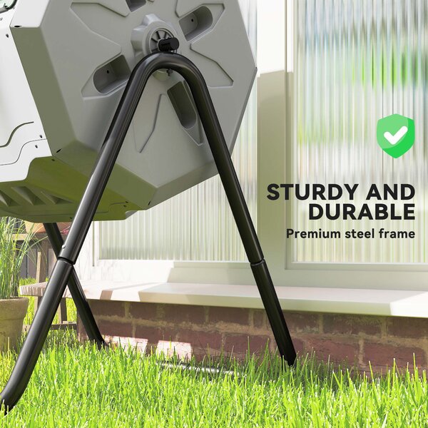 Outsunny Compostor Rotativ cu 2 Secțiuni și 8 Prize de Aerisire din Oțel și PP, 160L, 71x65x96 cm, Gri | Aosom Romania