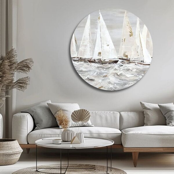 Tablou pictat rotund Dimineața în ocean - 60 cm