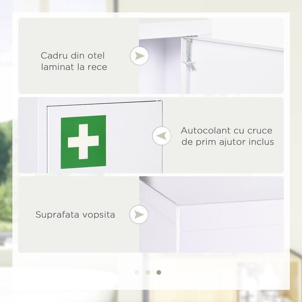 Kleankin Dulap pentru Medicamente cu 3 Rafturi și Încuietoare din Oțel cu 2 Chei, Alb | Aosom Romania