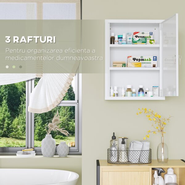 Kleankin Dulap pentru Medicamente cu 3 Rafturi și Încuietoare din Oțel cu 2 Chei, Alb | Aosom Romania
