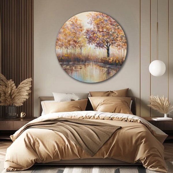 Tablou pictat rotund pictat Hidden Sun - 60 cm