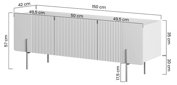 Comodă TV Malmi 150 cm - cașmir / crema bianca / picioare aurii