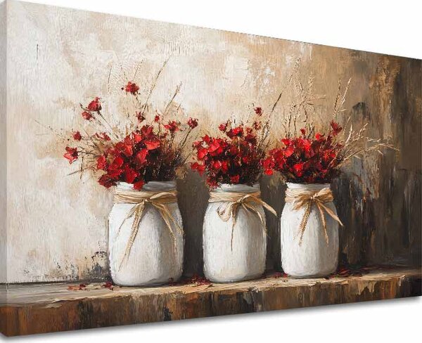 Tablou rustic | Flori sălbatice într-o vază | finisată de mâna artistului - 40x60 cm