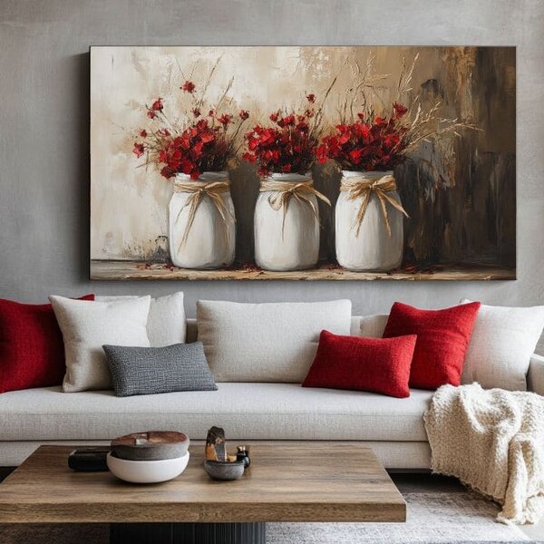 Tablou rustic | Flori sălbatice într-o vază | finisată de mâna artistului - 40x60 cm