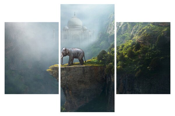 Tablou - Elefant în vârful Taj Mahalului (90x60 cm)