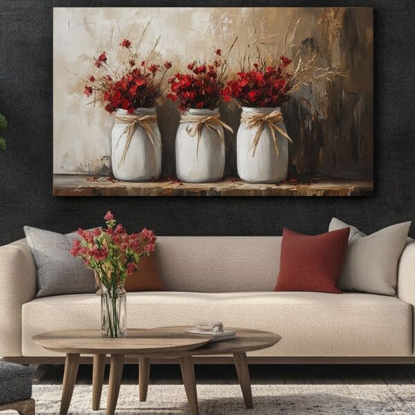 Tablou rustic | Flori sălbatice într-o vază | finisată de mâna artistului - 40x60 cm