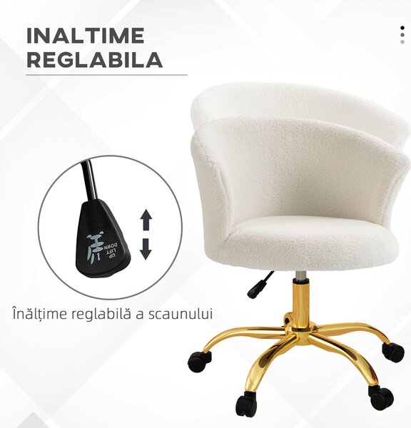 Vinsetto Scaun de Birou Reglabil în Înălțime cu Șezut Rotativ Alb și Auriu | Aosom Romania