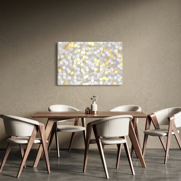 Tablou - Hexagoane alb - auriu (90x60 cm)