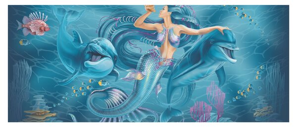 Tablou - Sirenă cu delfini (120x50 cm)