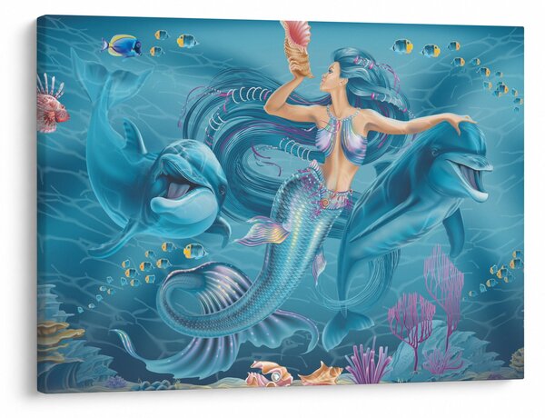 Tablou - Sirenă cu delfini (70x50 cm)