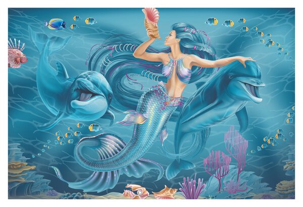Tablou - Sirenă cu delfini (90x60 cm)