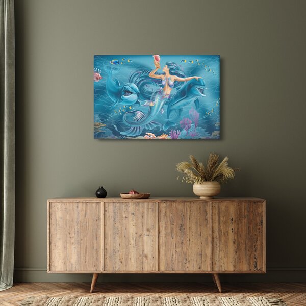 Tablou - Sirenă cu delfini (90x60 cm)
