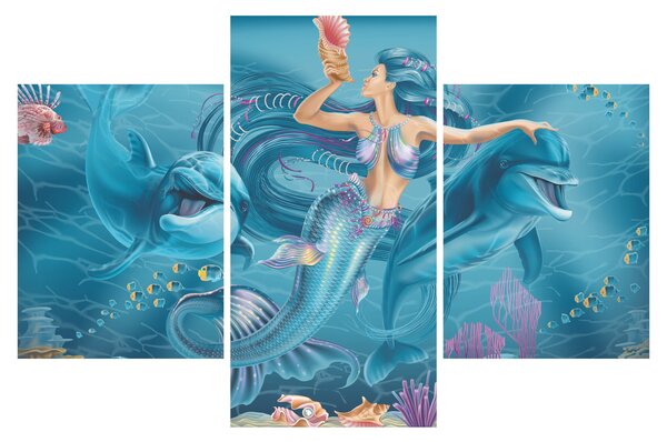 Tablou - Sirenă cu delfini (90x60 cm)