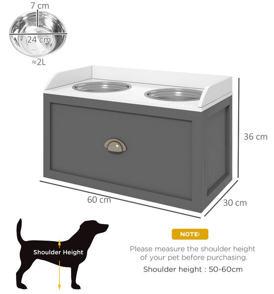 PawHut Boluri Înălțate pentru Câini din Oțel Inoxidabil și Lemn cu Sertar, 60x30x36 cm, Gri | Aosom Romania