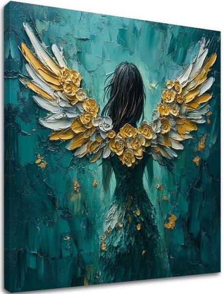 Tablouri de îngeri Aripi de aur | finisată de mâna artistului - 60x60 cm