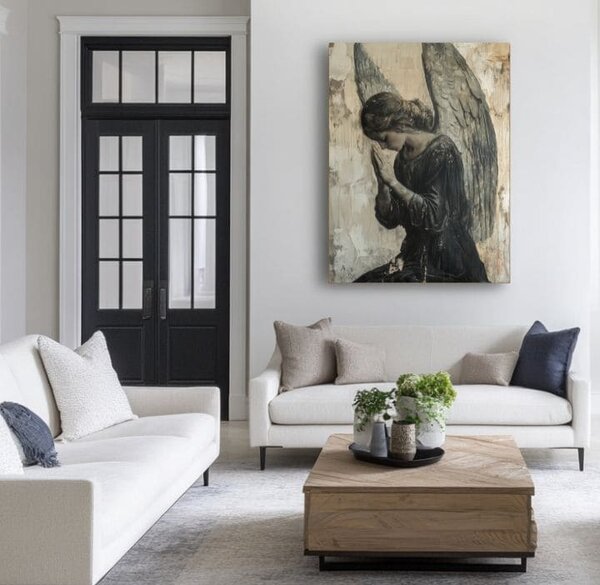Tablouri de îngeri Rugăciune tăcută | finisată de mâna artistului - 40x60 cm