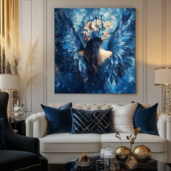 Tablouri de îngeri Față misterioasă | finisată de mâna artistului - 60x60 cm