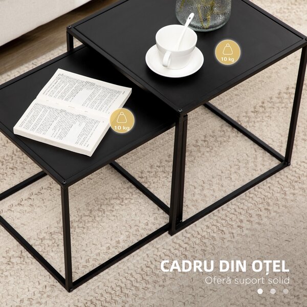 HOMCOM Set de 2 masute de cafea patrate stivuibile, masute laterale si de living din otel, alb | Aosom Romania