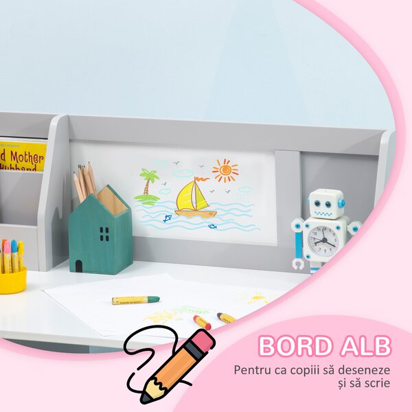 HOMCOM Set Masă și Scaune pentru Copii 5-8 Ani cu Spațiu de Depozitare, Tablă și Scaun, 90x45x85 cm, Roz | Aosom Romania