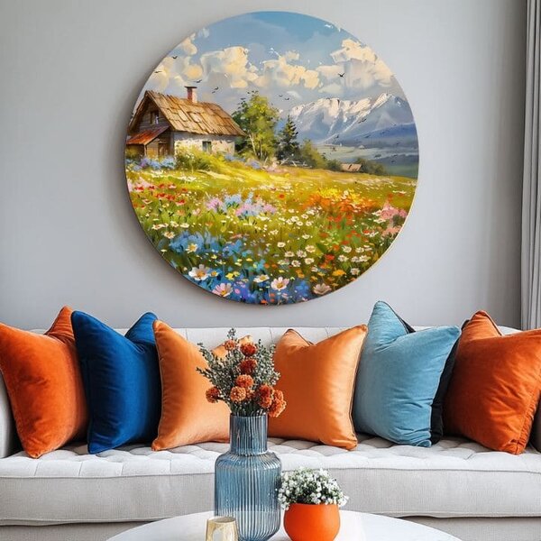 Tablouri rotunde cu acrilic Mountain Cottage - 60 cm