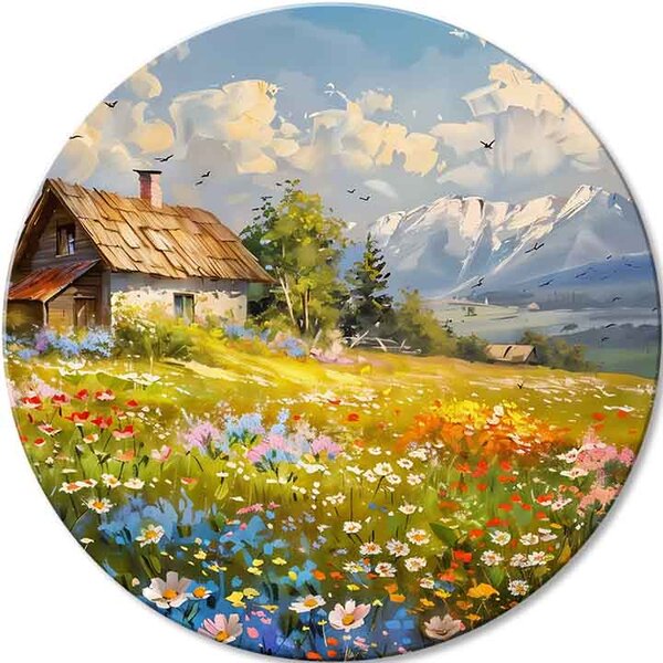Tablouri rotunde cu acrilic Mountain Cottage - 60 cm