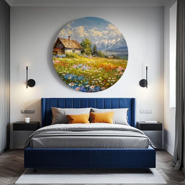 Tablouri rotunde cu acrilic Mountain Cottage - 60 cm