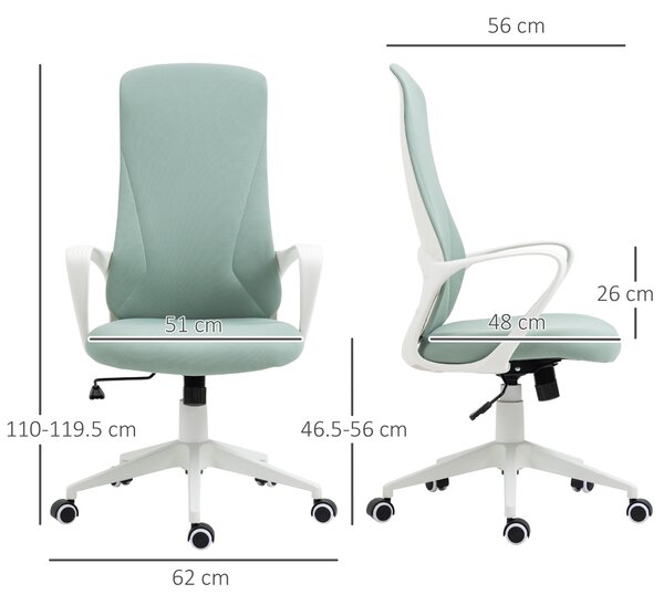 Vinsetto Scaun de birou ergonomic, cu înălțime ajustabilă și balans, 62x56x110-119,5 cm, verde | Aosom Romania