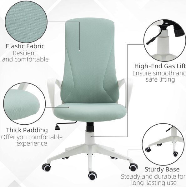 Vinsetto Scaun de birou ergonomic, cu înălțime ajustabilă și balans, 62x56x110-119,5 cm, verde | Aosom Romania
