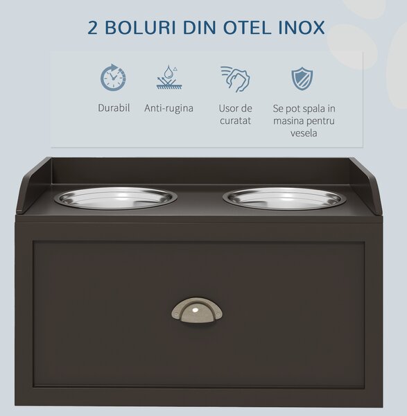 PawHut Statie Hranire Caini Mari – Suport inaltat cu 2 Boluri | Aosom Romania