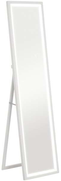 HOMCOM Oglindă Iluminată cu Lumini LED Reglabile și Buton Tactil, din Sticlă și MDF, 40x5x160 cm, Alb | Aosom Romania