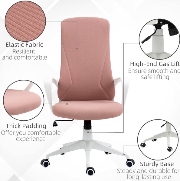 Vinsetto Scaun de birou ergonomic și căptușit, cu înălțime ajustabilă și balans, 62x56x110-119,5 cm, roz | Aosom Romania