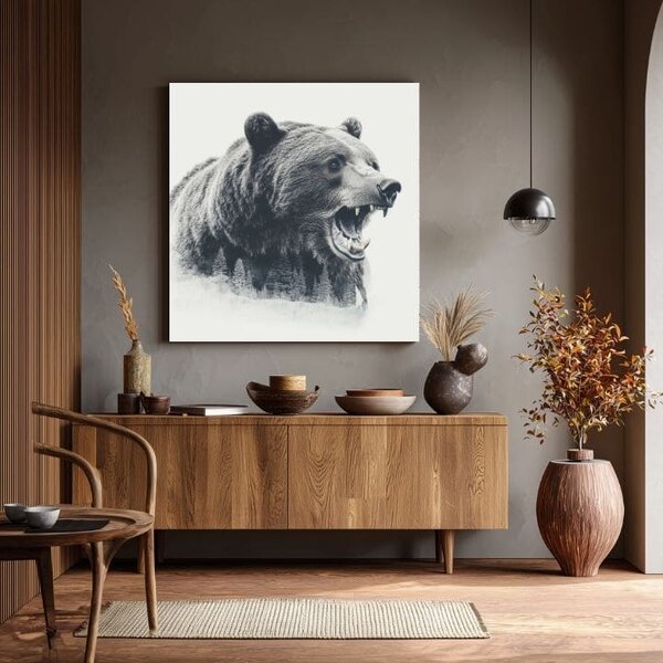 Tablou canvas Bear in Fog - Forest Motif - 70x70 cm