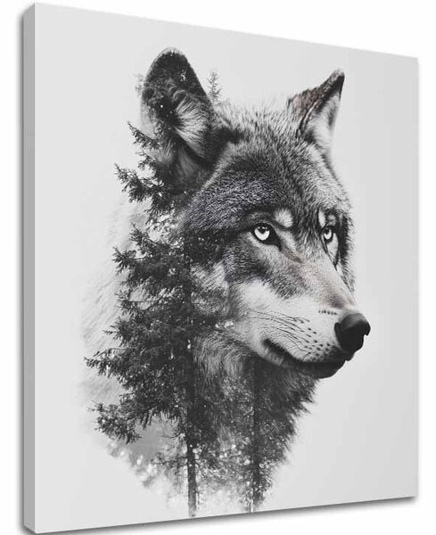 Tablou pe pânză Wolf View - Motiv modern alb-negru - 70x70 cm
