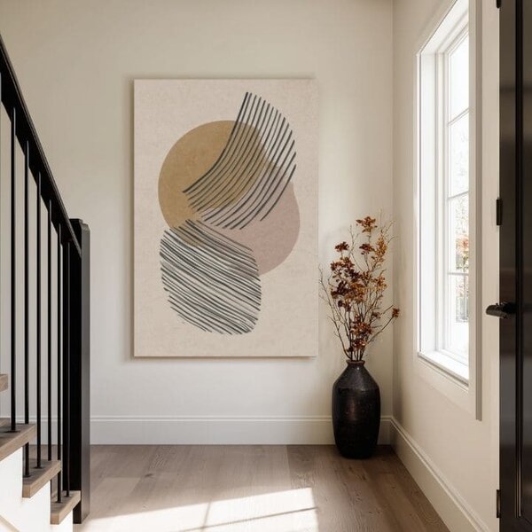Tablou canvas Abstract Circles - Beige-Gold Design - 60x90 cm