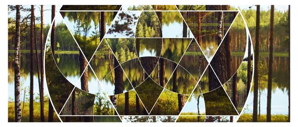 Tablou - Colaj geometric pe fundalul pădurilor nordice (120x50 cm)