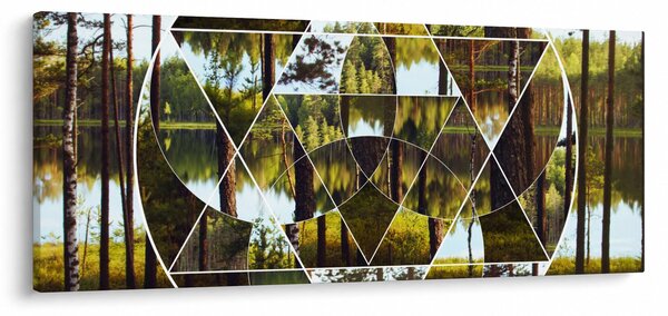 Tablou - Colaj geometric pe fundalul pădurilor nordice (120x50 cm)