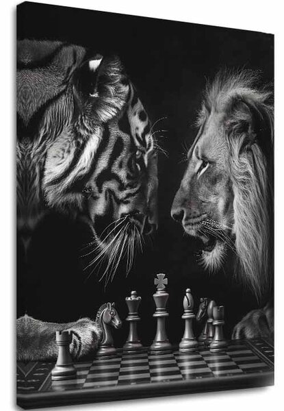 Tablou canvas Leul și tigrul - Strategia de șah - 40x50 cm
