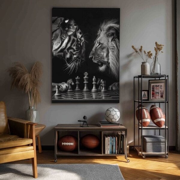 Tablou canvas Leul și tigrul - Strategia de șah - 40x50 cm