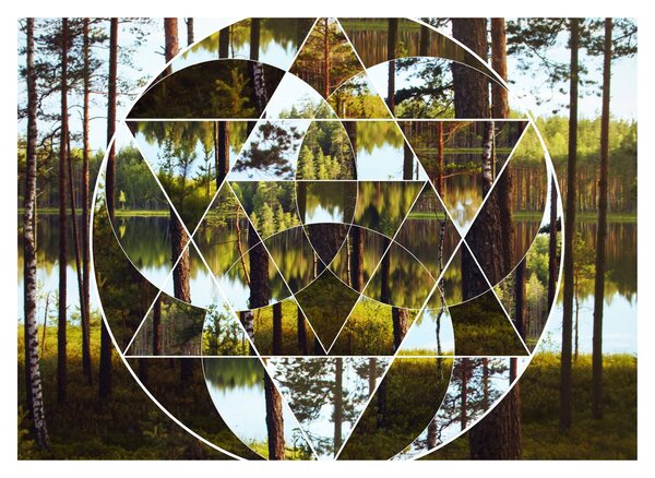 Tablou - Colaj geometric pe fundalul pădurilor nordice (70x50 cm)